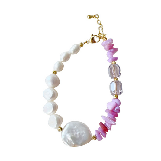 328-Baroque Pearl and Purple Rose Stone Bracelet