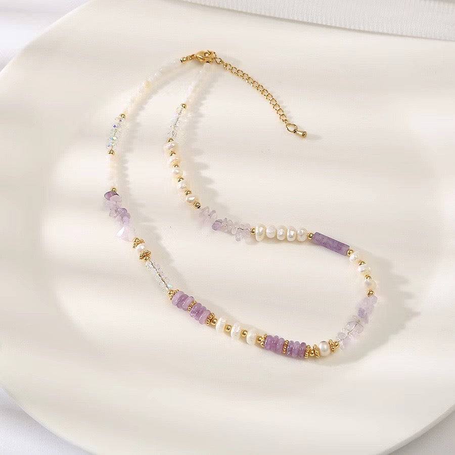 304-Natural Freshwater Pearl and Irregular Purple Glass Bracelet