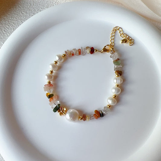 305-Natural Stone and Pearl Flower Bracelet Autumn