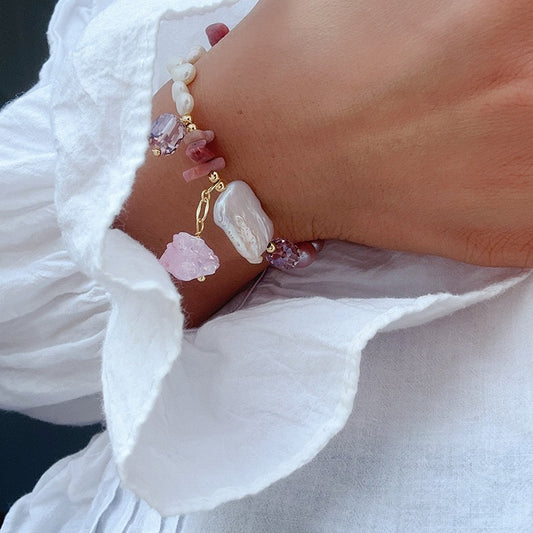 307-Rhodochrosite and Baroque Pearl Bracelet